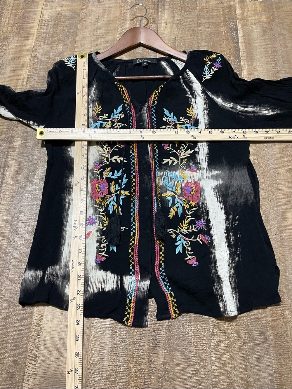 Calessa Black Boho Blouse with Multicolor Floral Embroidery - Picture 5 of 5